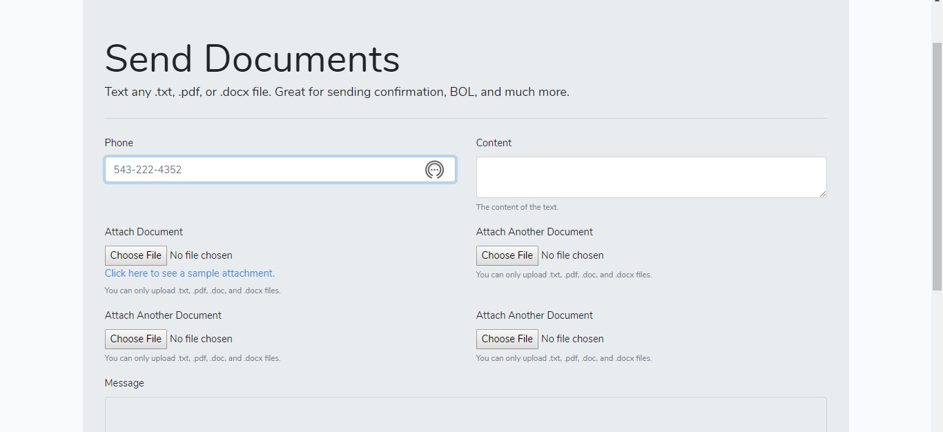 Screenshot of sending documents